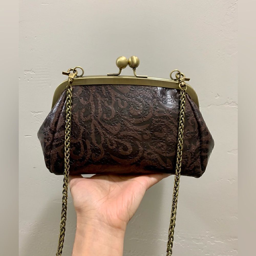 Handmade Genuine Leather Floral Embossed Clutch/Shoulder Bag/Crossbody